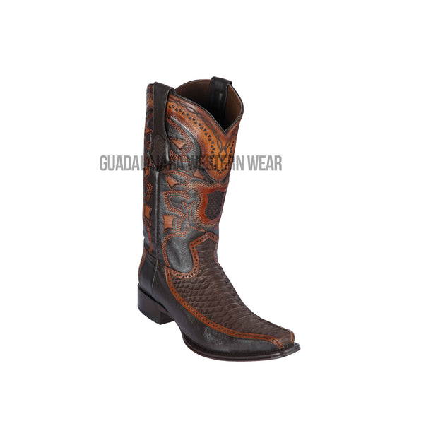 Los Altos Suede Brown Python & Deer European Square Toe Cowboy Boots