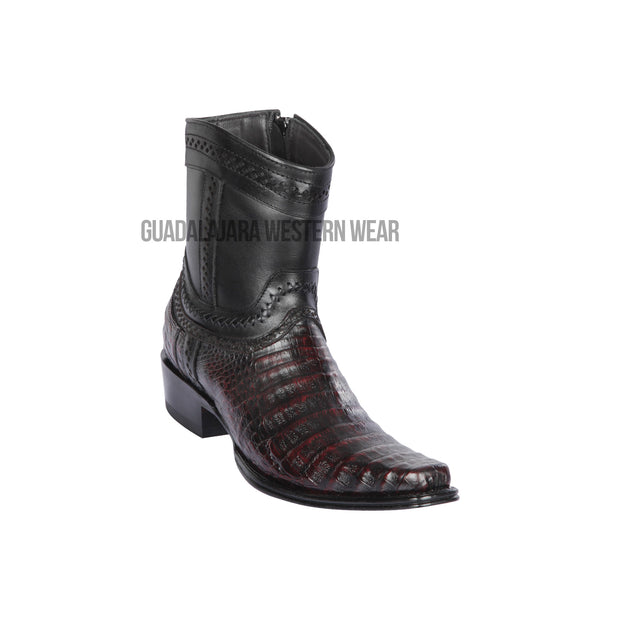 Los Altos Black Cherry Caiman Belly European Square Toe Ankle Boot