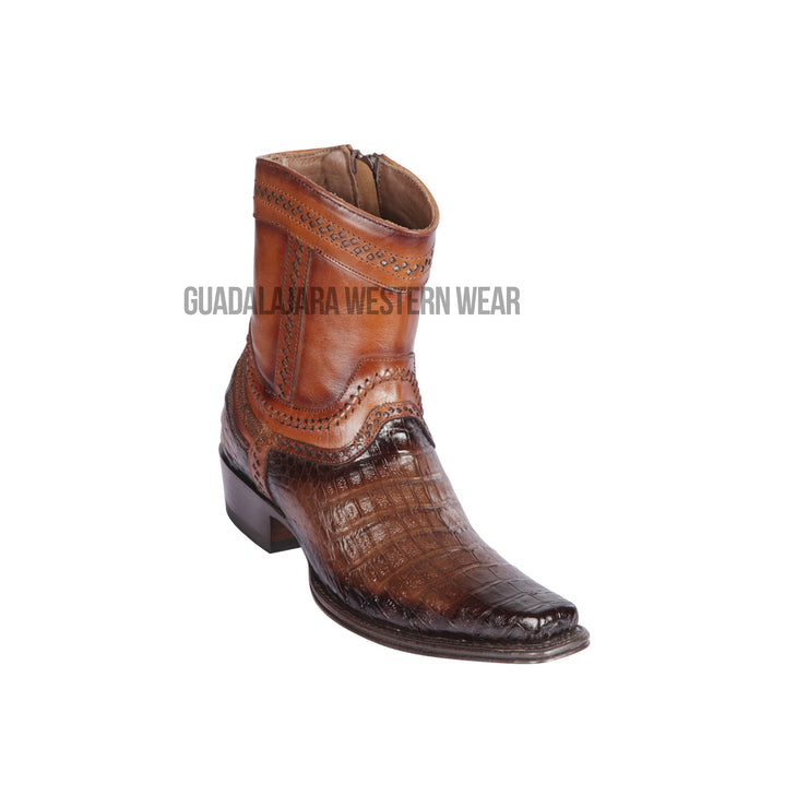 Los Altos Faded Brown Caiman Belly European Square Toe Ankle Boot