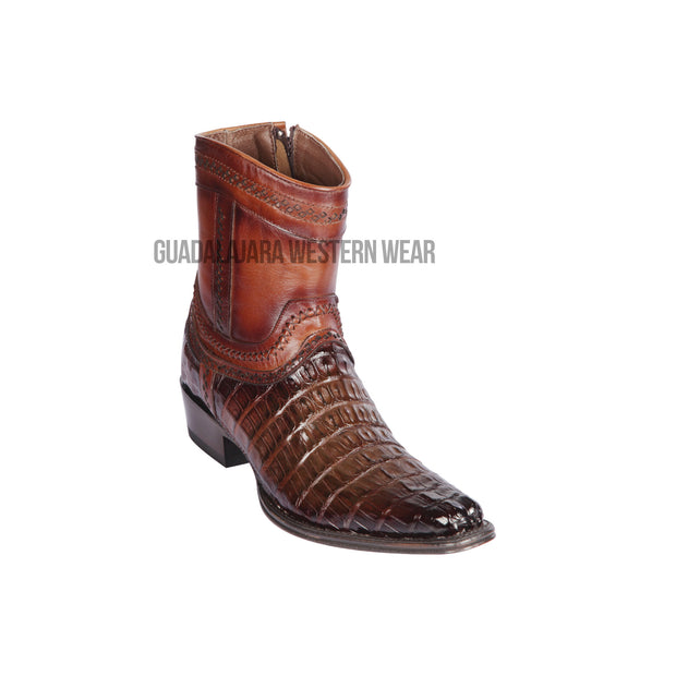Los Altos Faded Brown Caiman Tail European Square Toe Ankle Boot
