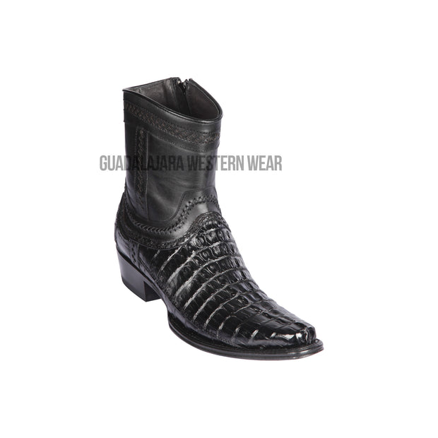 Los Altos Black Caiman Tail European Square Toe Ankle Boot