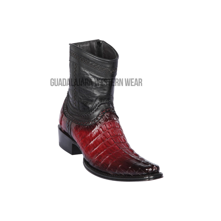Los Altos Faded Burgundy Caiman Tail European Square Toe Ankle Boot
