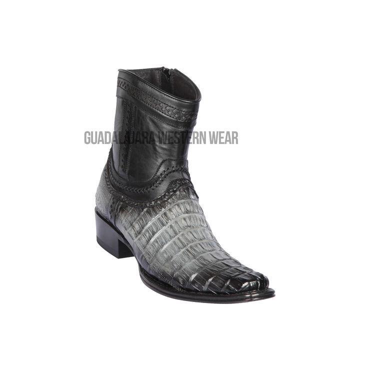 Los Altos Faded Gray Caiman Tail European Square Toe Ankle Boot