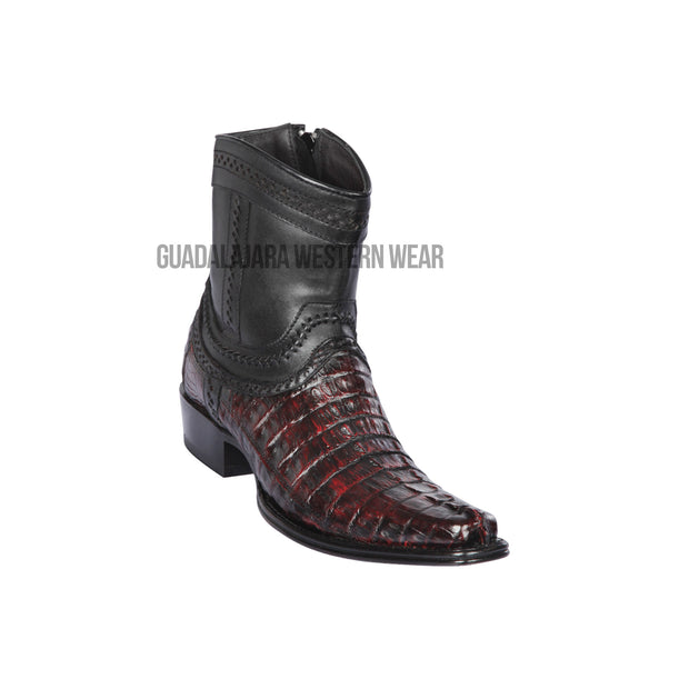 Los Altos Black Cherry Caiman Tail European Square Toe Ankle Boot