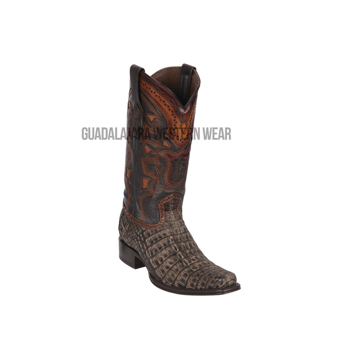 Los Altos Sanded Brown Caiman Belly European Square Toe Cowboy Boots