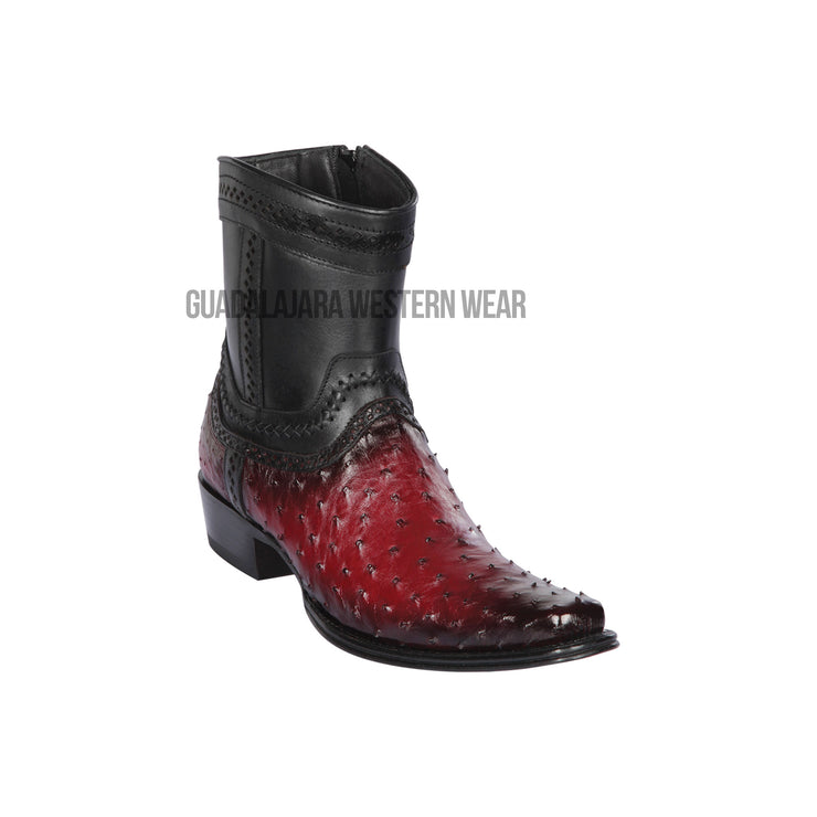 Los Altos Faded Burgundy Ostrich European Square Toe Ankle Boot