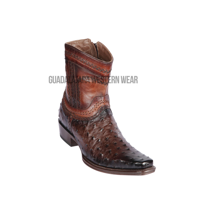 Los Altos Faded Brown Ostrich European Square Toe Ankle Boot