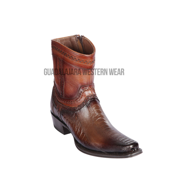 Los Altos Faded Brown Ostrich Leg European Square Toe Ankle Boot