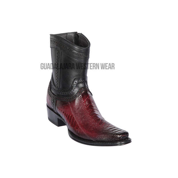 Los Altos Faded Burgundy Ostrich Leg European Square Toe Ankle Boot