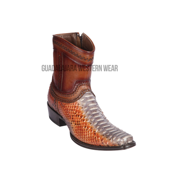 Los Altos Rustic Cognac Python European Square Toe Ankle Boot