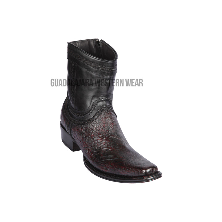 Los Altos Black Cherry Ostrich Belly European Square Toe Ankle Boot