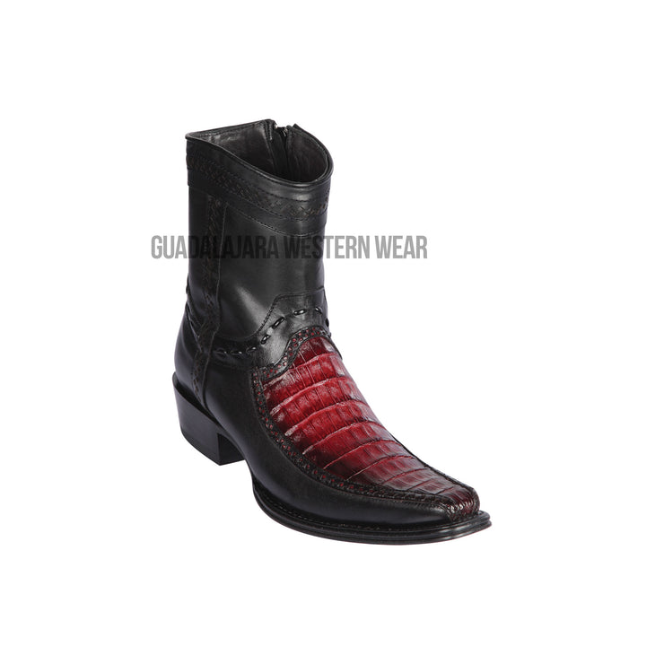 Los Altos Faded Burgundy Caiman Belly & Deer European Square Toe Ankle Boot