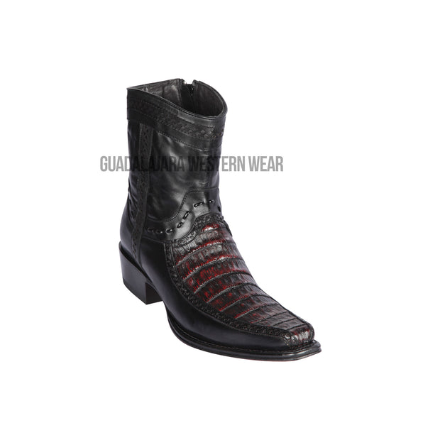 Los Altos Black Cherry Caiman Belly & Deer European Square Toe Ankle Boot