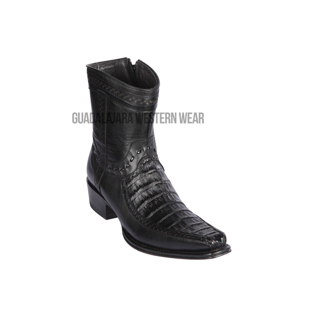 Los Altos Black Caiman Belly & Deer European Square Toe Ankle Boot