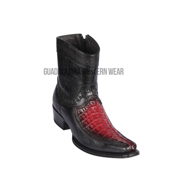 Los Altos Faded Burgundy Caiman Tail & Deer European Square Toe Ankle Boot