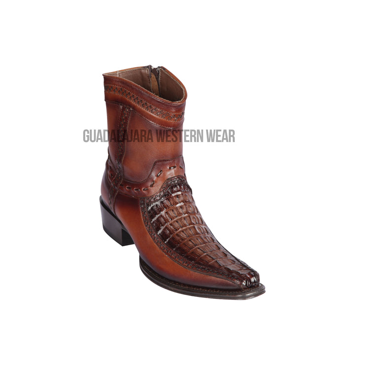 Los Altos Faded Brown Caiman Tail & Deer European Square Toe Ankle Boot