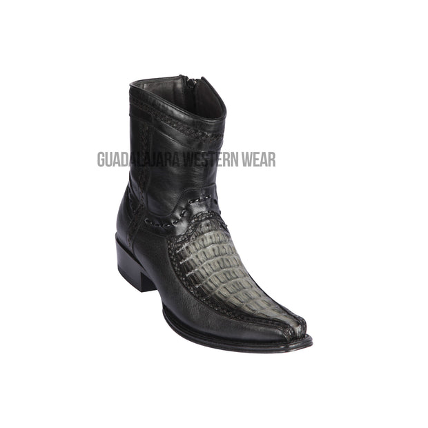 Los Altos Faded Gray Caiman Tail & Deer European Square Toe Ankle Boot
