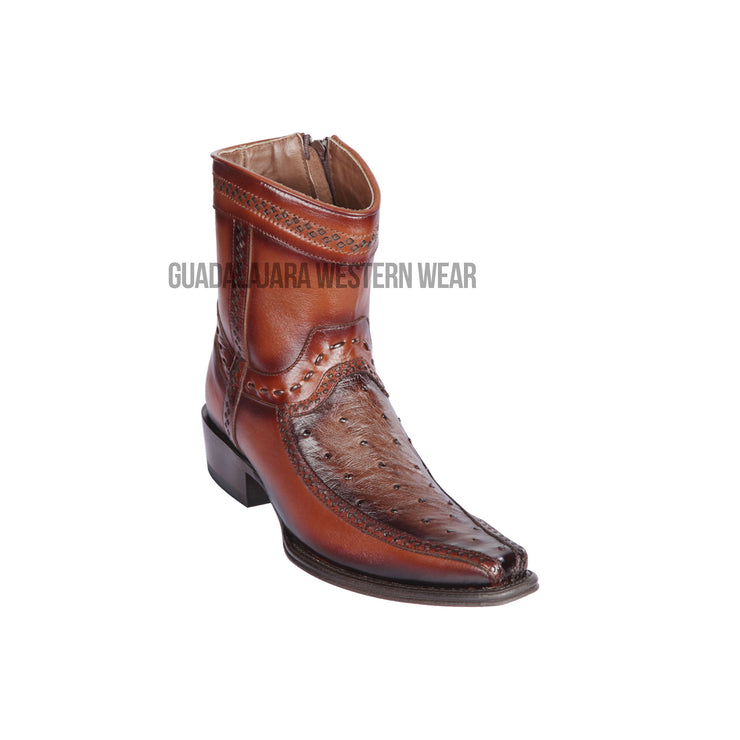 Los Altos Faded Brown Ostrich & Deer European Square Toe Ankle Boot