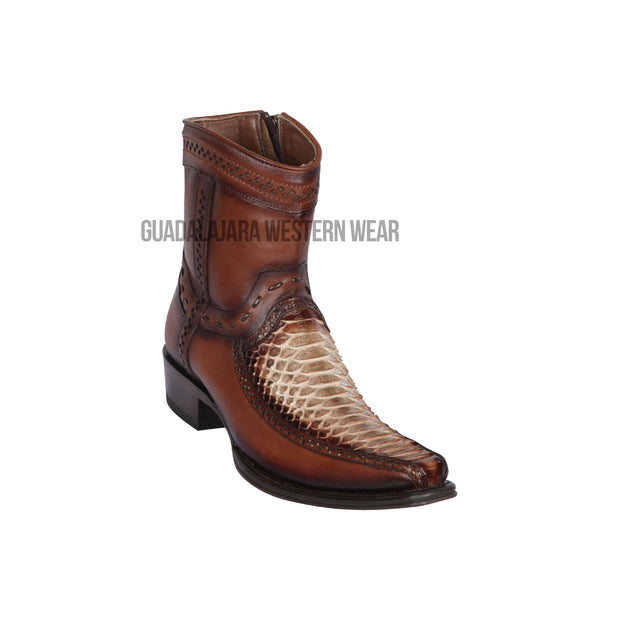 Los Altos Rustic Brown Python & Deer European Square Toe Ankle Boot