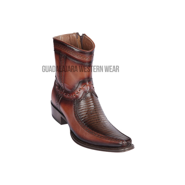 Los Altos Faded Brown Teju & Deer European Square Toe Ankle Boot