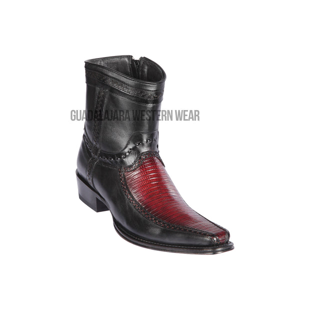 Los Altos Faded Burgundy Teju & Deer European Square Toe Ankle Boot