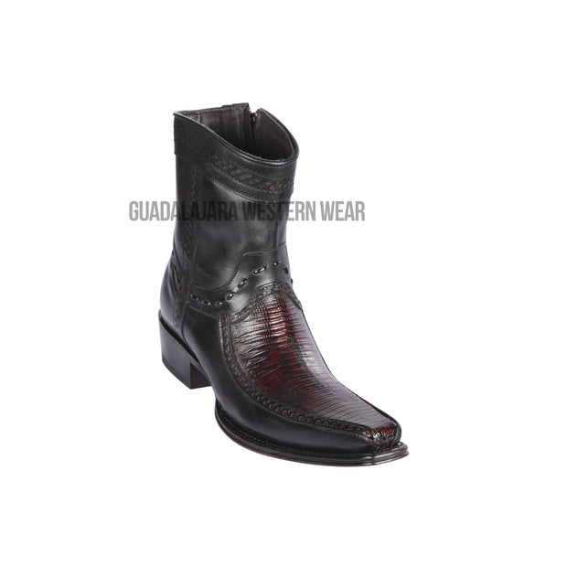 Los Altos Black Cherry Teju & Deer European Square Toe Ankle Boot