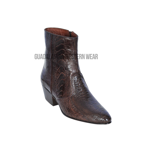 Los Altos Brown Ostrich Leg Round Toe Ankle Boot