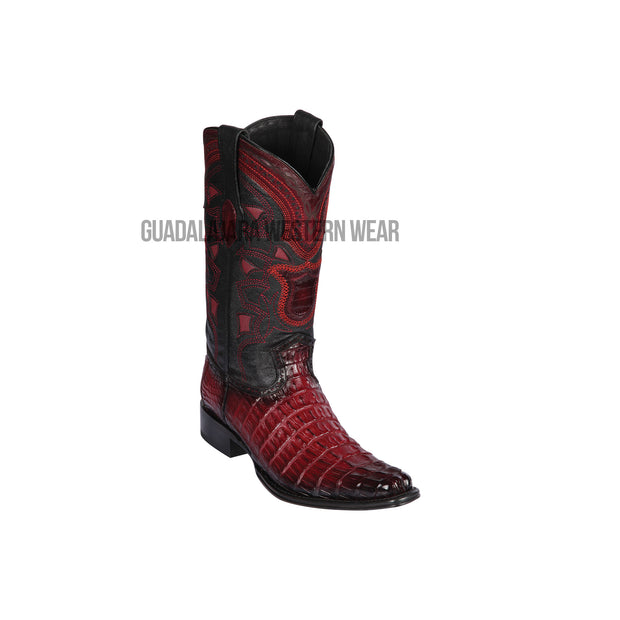 Los Altos Faded Burgundy Caiman Tail European Square Toe Cowboy Boots