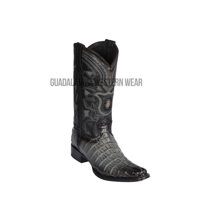 Los Altos Faded Gray Caiman Tail European Square Toe Cowboy Boots