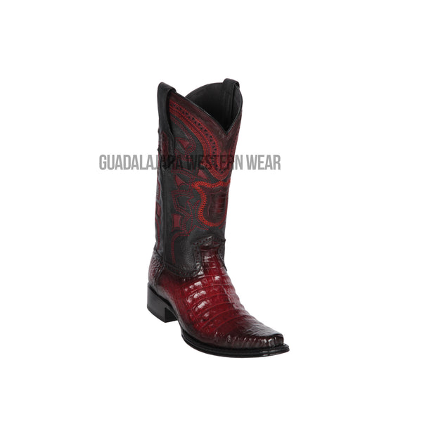 Los Altos Faded Burgundy Caiman Belly European Square Toe Cowboy Boots