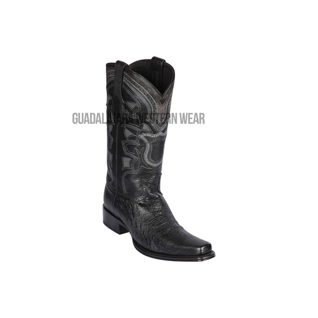 Los Altos Black Ostrich Belly European Square Toe Cowboy Boots