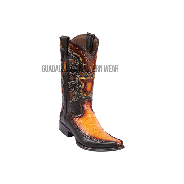 Los Altos Faded Buttercup Caiman Belly & Deer European Square Toe Cowboy Boots