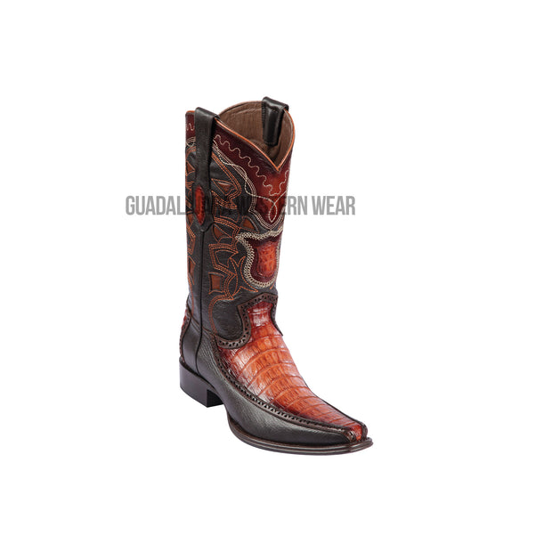 Los Altos Faded Cognac Caiman Belly & Deer European Square Toe Cowboy Boots