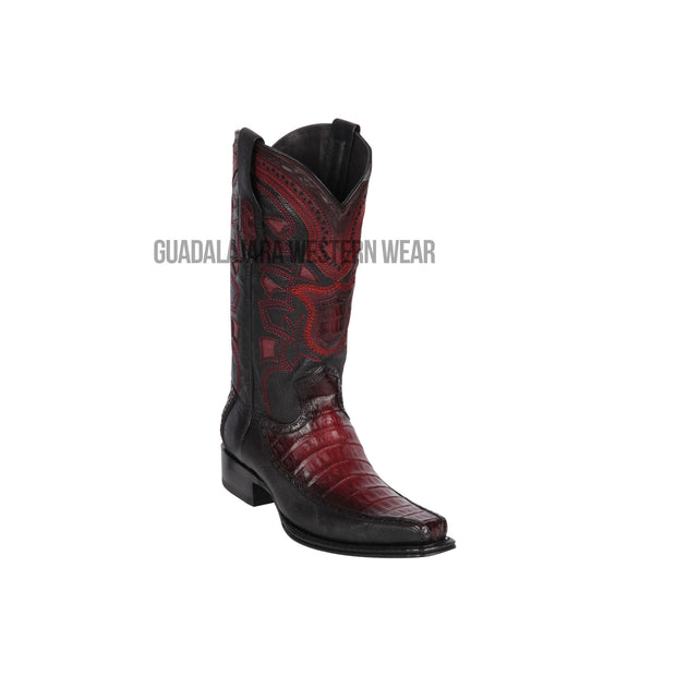 Los Altos Faded Burgundy Caiman Belly & Deer European Square Toe Cowboy Boots