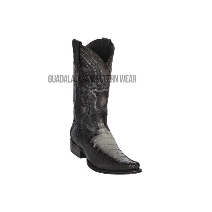 Los Altos Faded Gray Caiman Belly & Deer European Square Toe Cowboy Boots