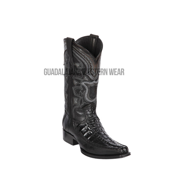 Los Altos Black Caiman Tail & Deer European Square Toe Cowboy Boots