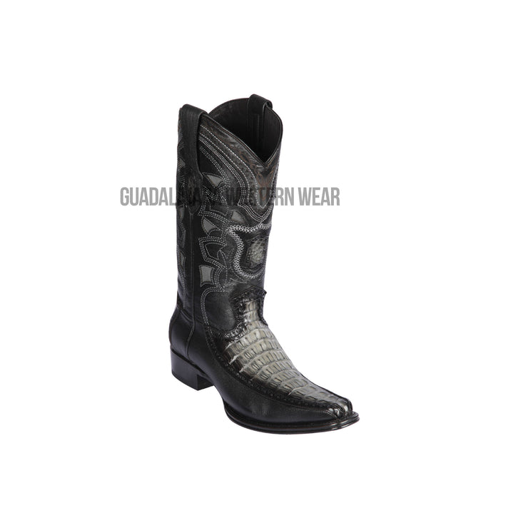 Los Altos Faded Gray Caiman Tail & Deer European Square Toe Cowboy Boots