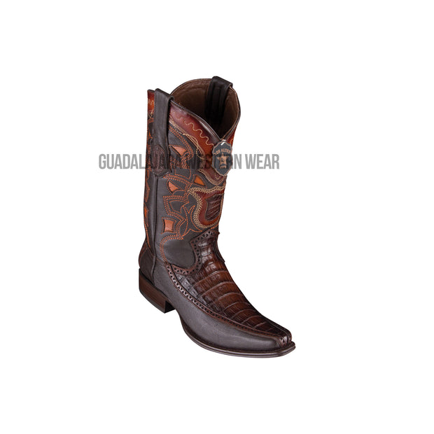 Los Altos Faded Brown Caiman Belly & Deer European Square Toe Cowboy Boots
