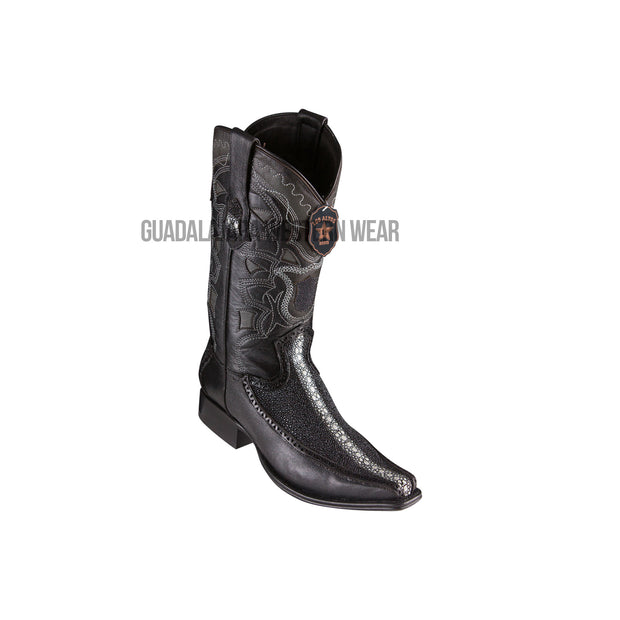 Los Altos Black Rowstone Stingray & Deer European Square Toe Cowboy Boots