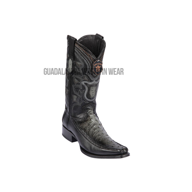 Los Altos Faded Gray Ostrich & Deer European Square Toe Cowboy Boots