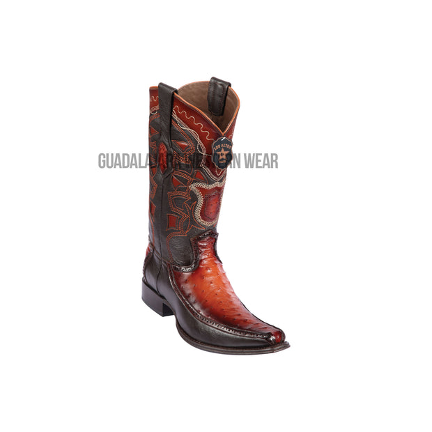 Los Altos Faded Cognac Ostrich & Deer European Square Toe Cowboy Boots