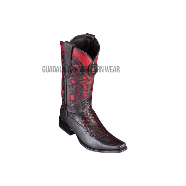 Los Altos Black Cherry Ostrich & Deer European Square Toe Cowboy Boots