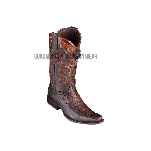 Los Altos Faded Brown Ostrich & Deer European Square Toe Cowboy Boots