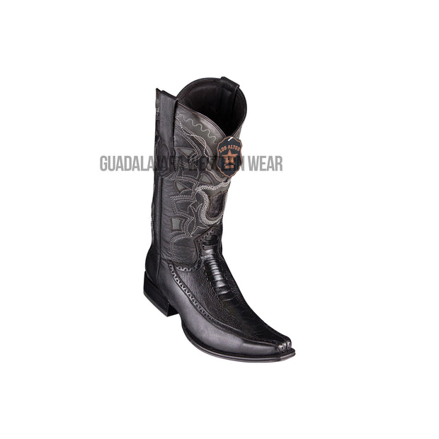 Los Altos Black Ostrich Leg & Deer European Square Toe Cowboy Boots