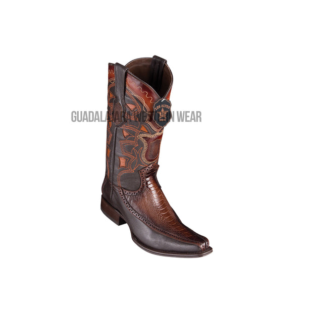 Los Altos Faded Brown Ostrich Leg & Deer European Square Toe Cowboy Boots