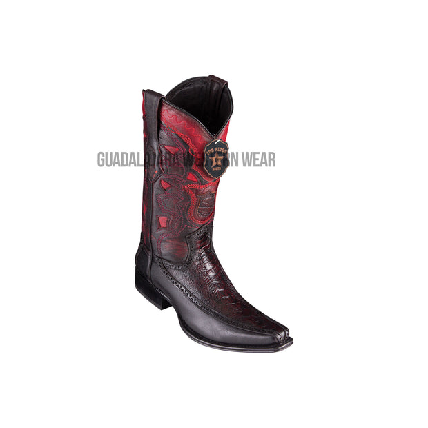 Los Altos Black Cherry Ostrich Leg & Deer European Square Toe Cowboy Boots