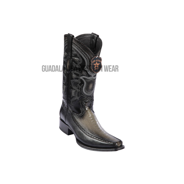 Los Altos Faded Gray Ostrich Leg & Deer European Square Toe Cowboy Boots