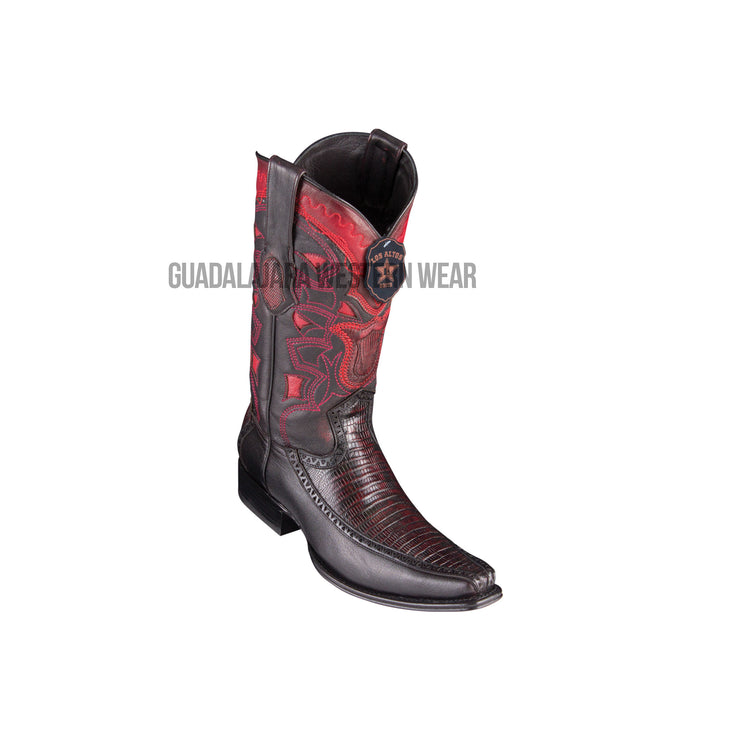 Los Altos Black Cherry Teju & Deer European Square Toe Cowboy Boots