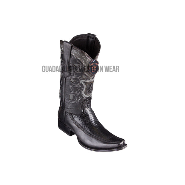 Los Altos Black Teju & Deer European Square Toe Cowboy Boots