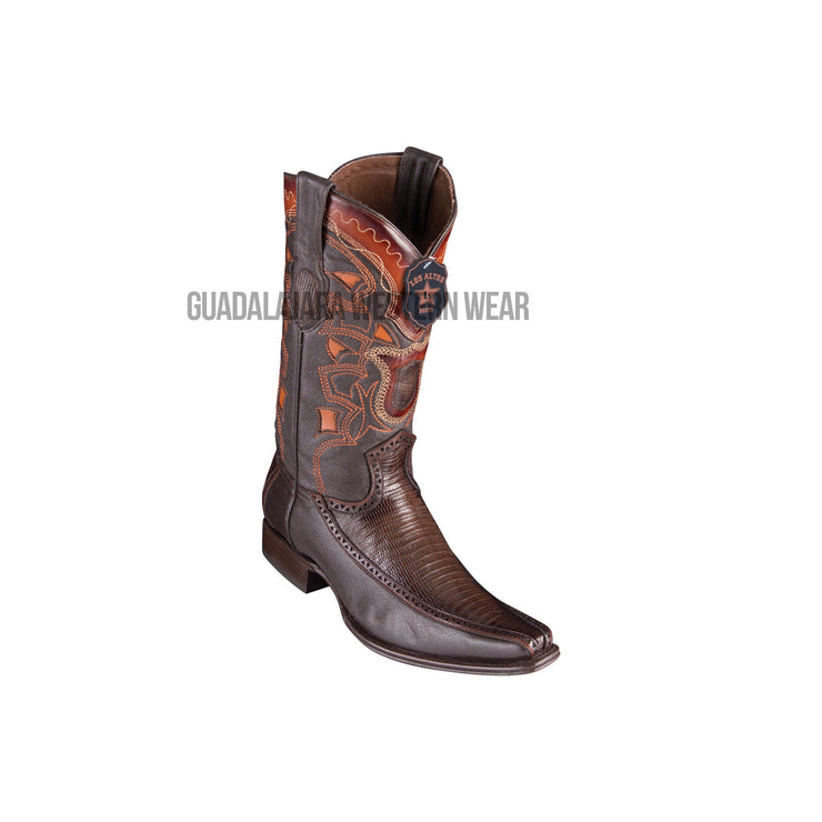 Los Altos Faded Brown Teju & Deer European Square Toe Cowboy Boots